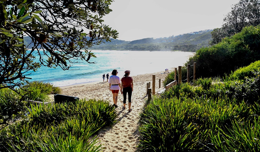 Two walkers on a Bells at Killcare guided tour in Bouddi National Park. Photo: Lisa Haymes &copy; Bells at Killcare Boutique Hotel, Restaurant & Spa