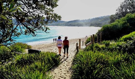 Two walkers on a Bells at Killcare guided tour in Bouddi National Park. Photo: Lisa Haymes &copy; Bells at Killcare Boutique Hotel, Restaurant & Spa