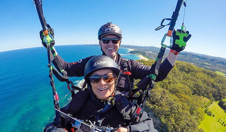 Two people on a tandem flight with Cloudbase Paragliding. Photo: Mark Rossi &copy; Cloudbase Paragliding