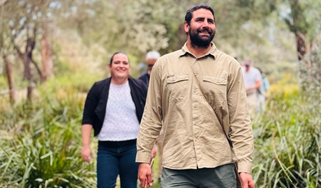 A tour guide and group on an Aboriginal cultural tour with Eden Local Aboriginal Land Council in Beowa National Park. Photo &copy; Eden Local Aboriginal Land Council