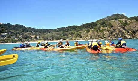 Tour group paddle the sparkling waters of the pristine Cape Byron Marine Park. Photo: Kurt Tutt &copy; Go Sea Kayak Byron Bay
