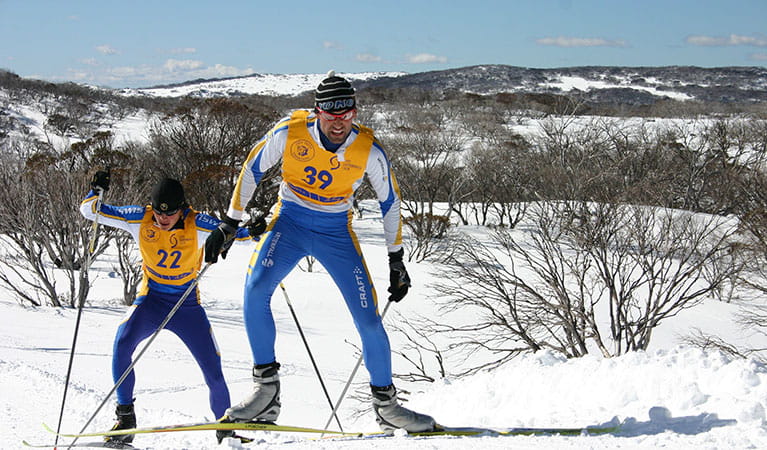 2 cross-country skiers on a Perisher X-Country activity in the Thredbo-Perisher area of Kosciuszko National Park. Photo: &copy; Perisher X-Country