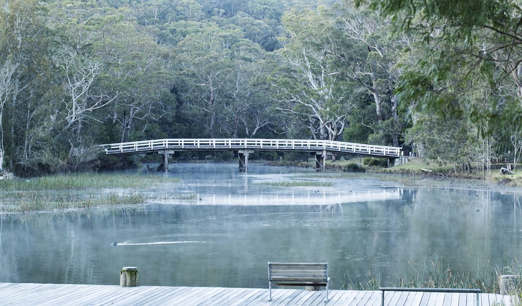 Varneys Bridge, a historic wooden bridge that crosses the Hacking River in Royal National Park. Photo: Simone Cottrell &copy; OEH