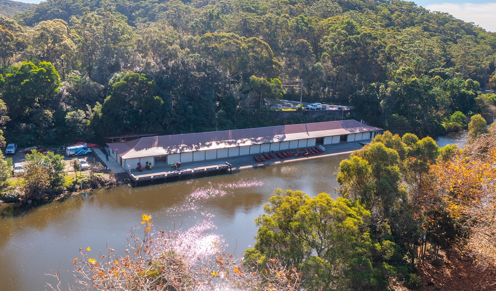 Aerial view of the historic Audley Boathouse on the banks of Kangaroo Creek in Royal National Park. Photo credit: Andrew Elliott &copy; DPE
