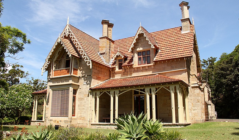 Greycliffe House exterior, an elegant mid 19th-century Gothic-style house in Sydney Harbour National Park. Photo: John Yurasek/DPIE