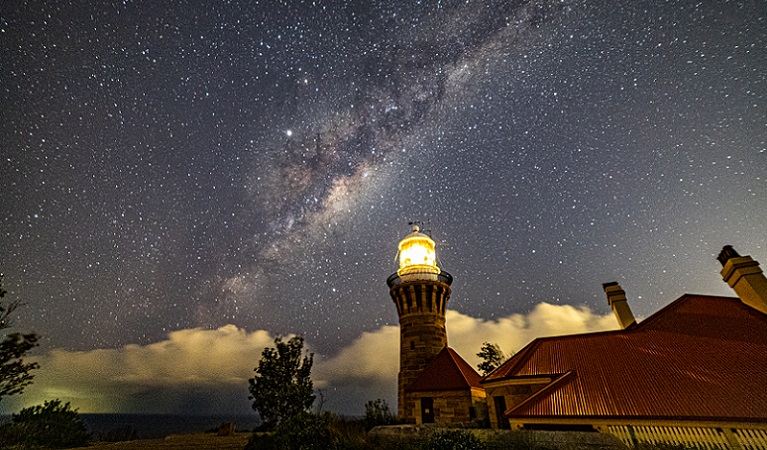A starry night sky at Barrenjoey lighthouse, Sydney Harbour National Park. Photo: Luke Vadeker