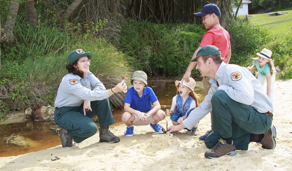 Kids explore a coastal ecosystem with NPWS Discovery rangers. Photo: Rosie Nicolai/DPE