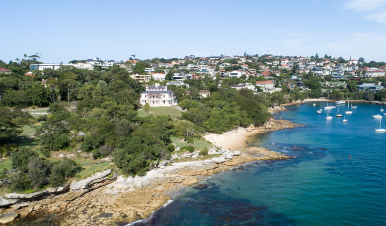 Aerial view of Strickland House in Sydney Harbour National Park. Photo: Gareth Pickford/DPIE