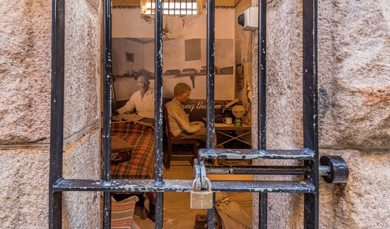 A cell with model prisoners located at Trial Bay Gaol, Arakoon National Park. Photo: Jessica Robertson/OEH