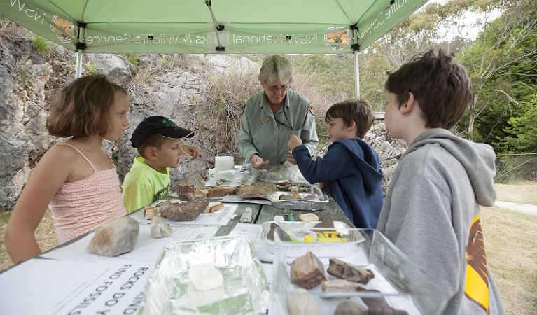 Children learning about the geology of Yarrangobilly Caves, Kosciuszko National Park. Photo: Murray Vanderveer.