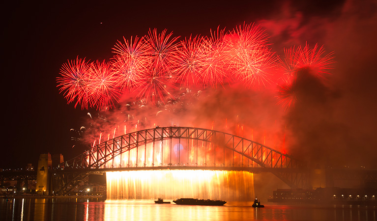 Sydney Harbour New Year's Eve fireworks, view from Goat Island, Sydney Harbour National Park. Photo: Jennifer Mitchell &copy; DPE