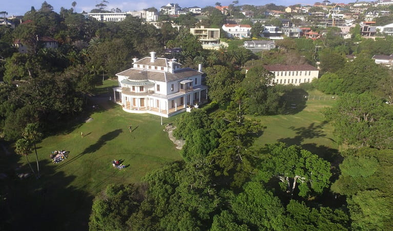 Aerial view of Strickland Estate in Vaucluse, Sydney Harbour National Park. Photo: Tommy Ramsay &copy; DPE