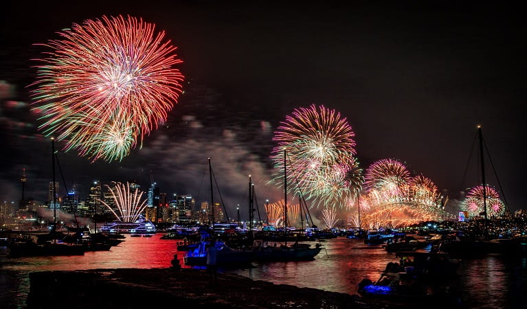 The view of the fireworks from Bradleys Head Amphitheatre, Sydney Harbour National Park. Photo: Grant Wolz  &copy; the photographer