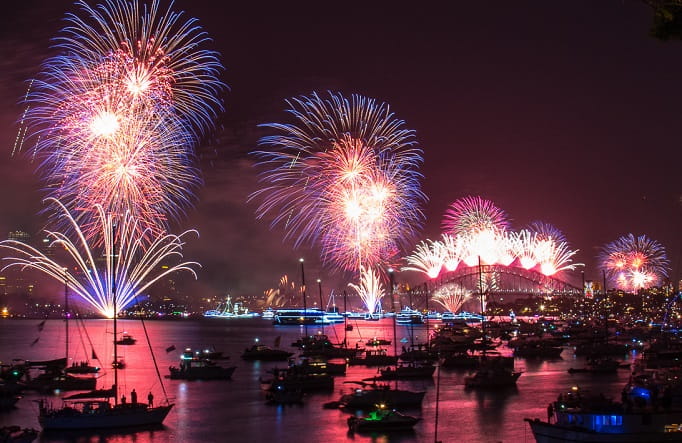 View of the NYE fireworks over Sydney Harbour National Park. Photo: Kelly Hulme &copy; DPE