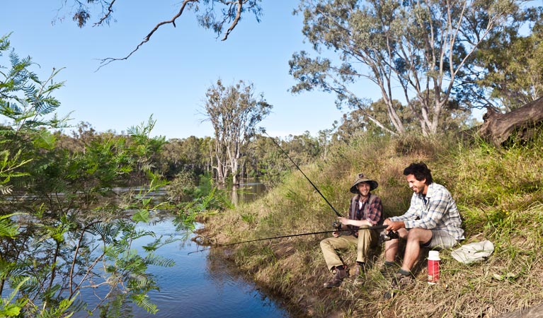 People fishing from a spot on Barooga Road, Mulwala. Photo: David Finnegan