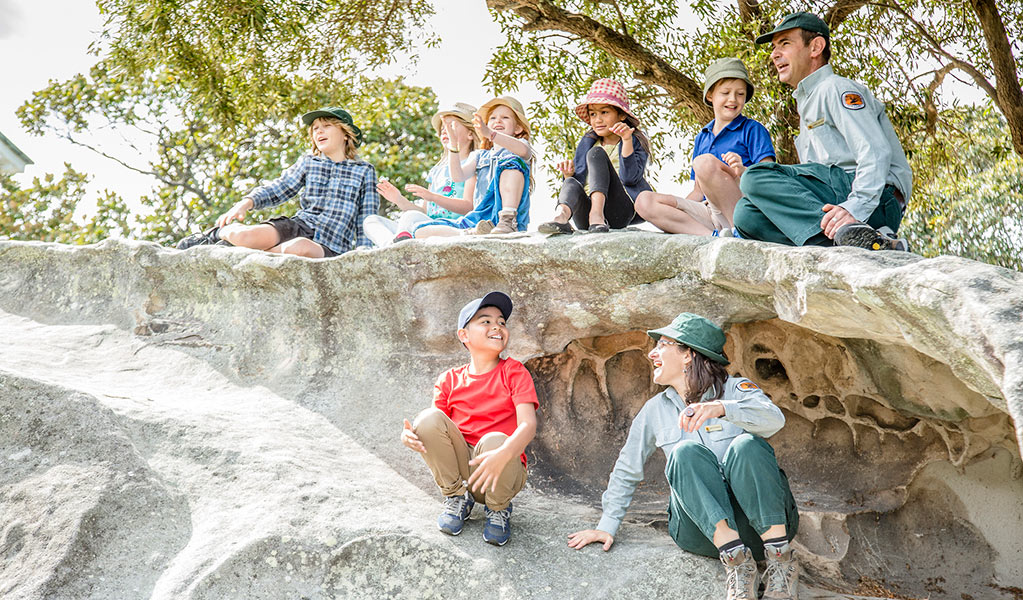 Kids on a guided tour with NPWS rangers. Photo: Rosie Nicolai/DPIE