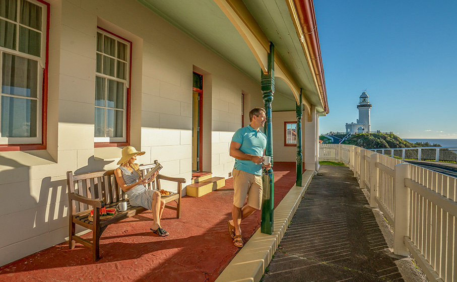 People staying at the Assistant Lighthouse Keepers Cottages, in Byron Bay. Photo: John Spencer &copy; DPE