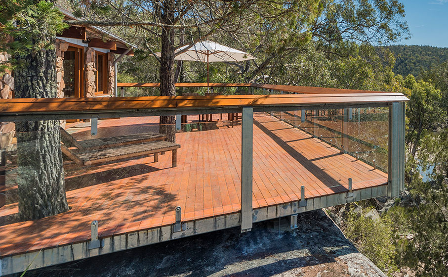 Deck at Muluerindie accommodation in Warrabah National Park. Photo: David Young © DPIE