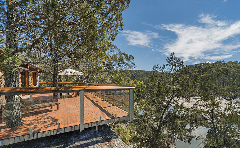 Deck at Muluerindie accommodation in Warrabah National Park. Photo: David Young © DPIE