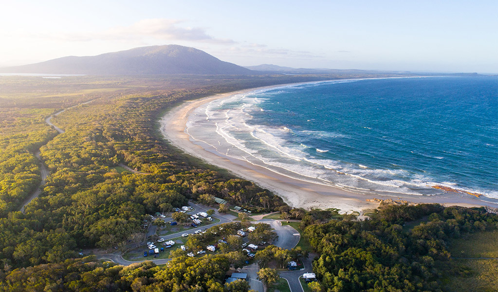 Aerial view of Diamond Head campground beside the ocean. Credit: Robert Mulally/DCCEEW © Robert Mulally
