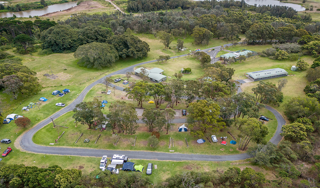 Aerial view of Killalea campground. Credit: John Spencer © DCCEEW