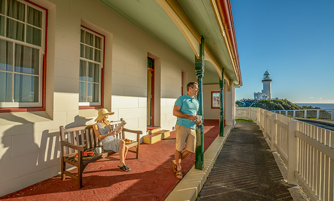 People staying at the Assistant Lighthouse Keepers' Cottage in Byron Bay. Photo: John Spencer &copy; DPE
