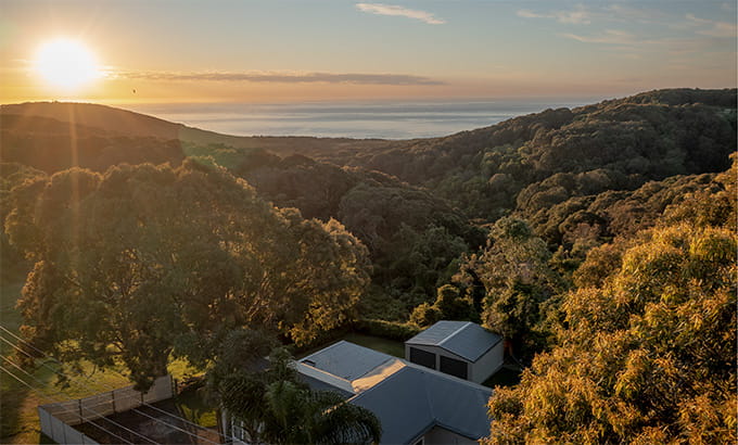 Aerial view of Baileys Cottage, Glenrock State Conservation Area. Photo: John Spencer &copy; DPE
