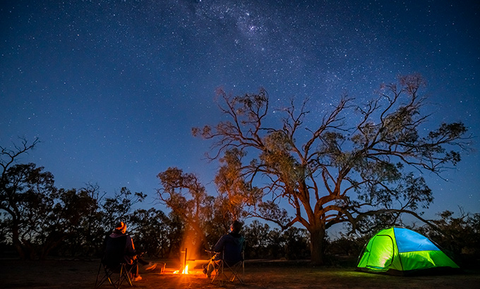 People stargazing, Emu Lake Campground, Kinchega National Park. Photo: John Spencer &copy; DPE