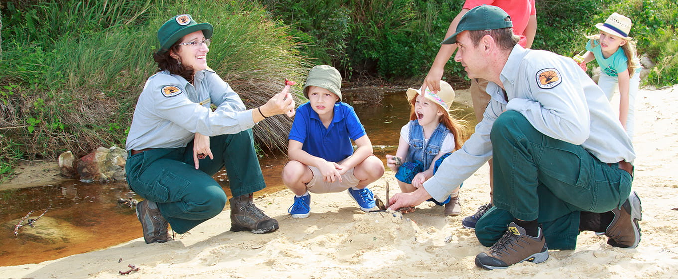Discovery rangers at at Hermit Bay within the Sydney Harbour National Park. Photo: Rosie Nicolai &copy; DPE