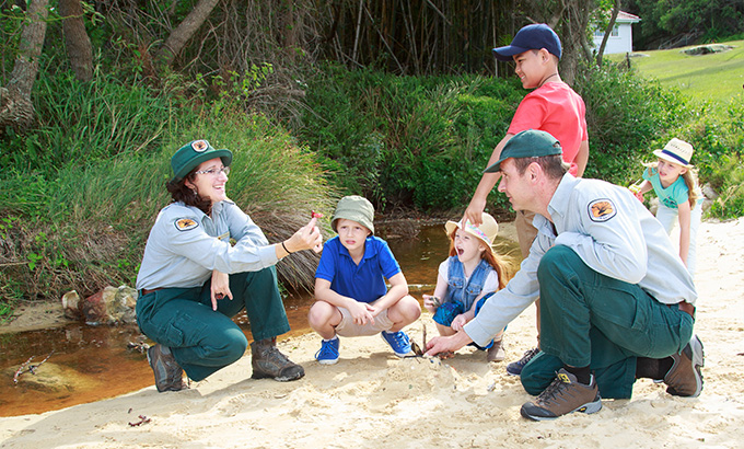 Children explore a national park with Discovery rangers. Photo credit: Rosie Nicolai &copy; DPIE