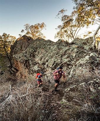 2 people hiking in the Southern Ranges. Photo credit: Rob Mulally &copy; DPIE