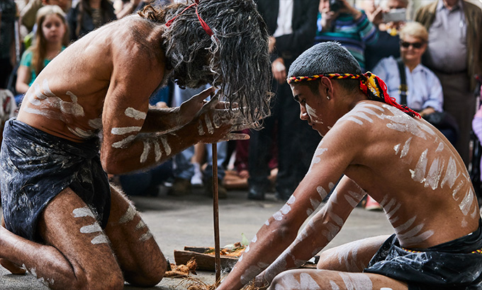 The guides of Tribal Warrior during an Aboriginal culture tour of Sydney Harbour. Photo: Flash Point Labs &copy; Tribal Warrior