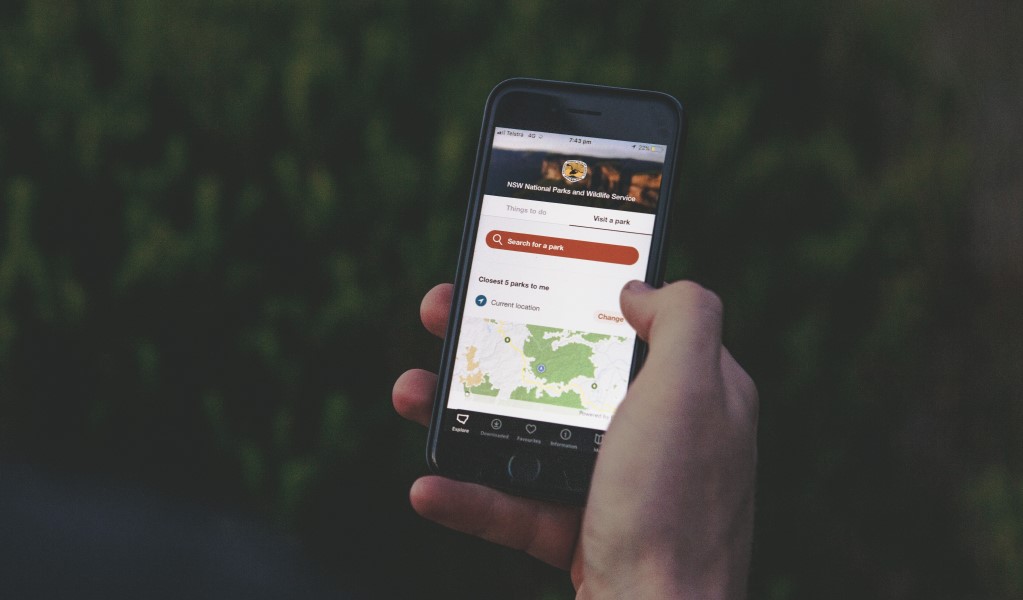 NSW National Parks app, map search screen. Photo: Daniel Parsons/Caravel Content