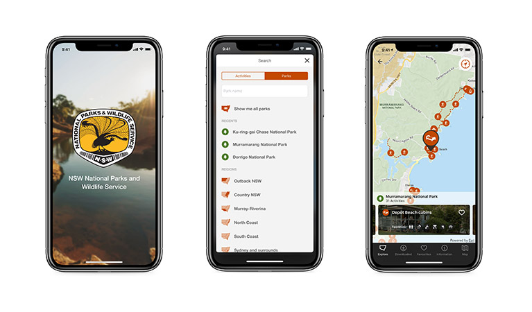 Screen shots from the NSW National Parks app. Photo: OEH