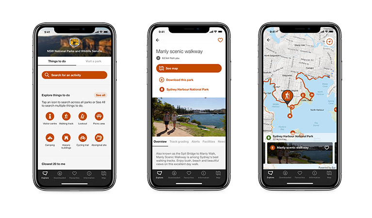 Screen shots from the NSW National Parks app. Photo: OEH