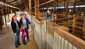 Family at Yanga Woolshed in Yanga National Park. Photo: Gavin Hansford