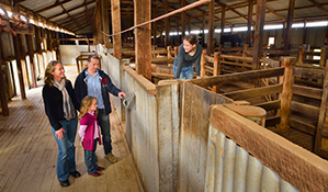 Family at Yanga Woolshed in Yanga National Park. Photo: Gavin Hansford