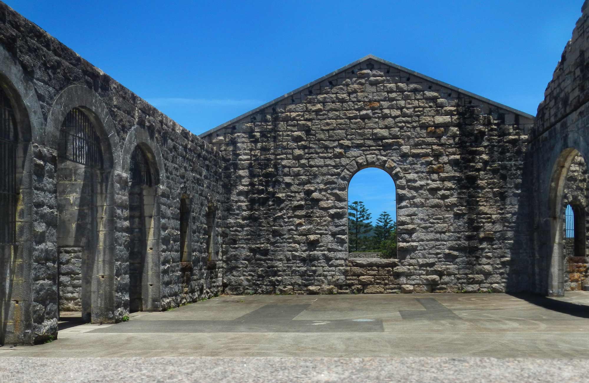 Looking thought the stone arches, Trial Bay Gaol. Photo: Debby McGerty