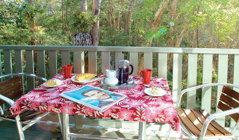 Balcony, Little Bay Cottage, Arakoon National Park. Photo: Michael van Ewijk/DPIE