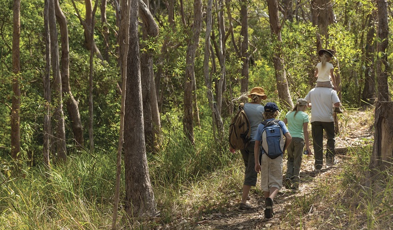 A family walking along Powder Magazine track in Arakoon National Park. Photo: David Finnegan &copy; OEH