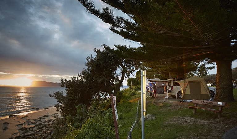 Beachside camping at Trial Bay Gaol campground, Arakoon National Park. Photo: Nick Cubbin/OEH