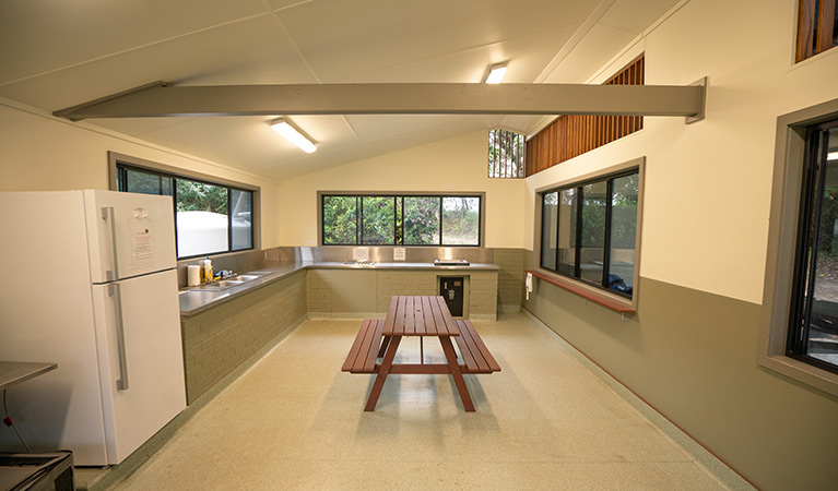 Camp kitchen at Trial Bay Gaol campground, Arakoon National Park. Photo: Rob Mulally/DPIE