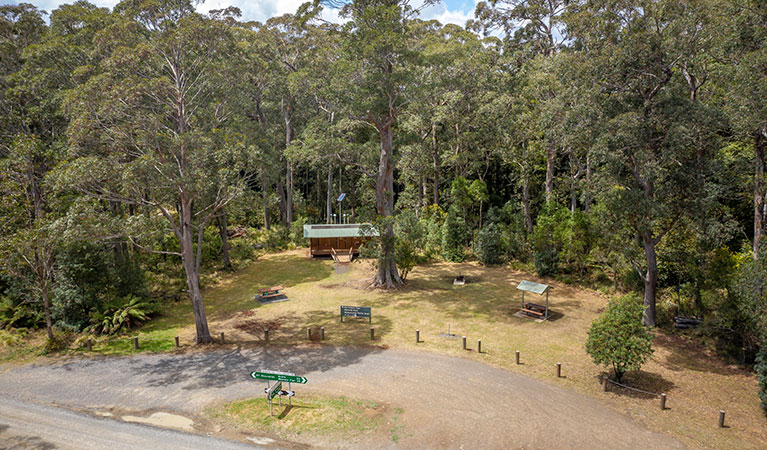 Aerial view of Honeysuckle picnic area in Barrington Tops National Park. Photo: John Spencer/DPIE