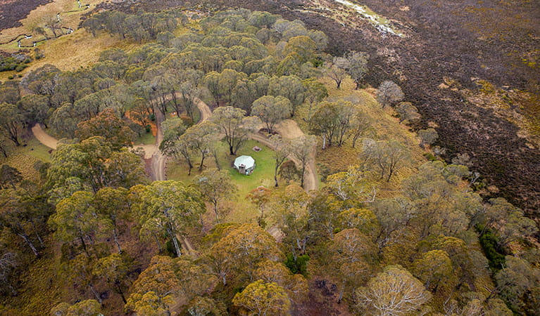 Aerial view of Polblue campground and picnic area in Barrington Tops National Park. Photo: John Spencer/DPIE