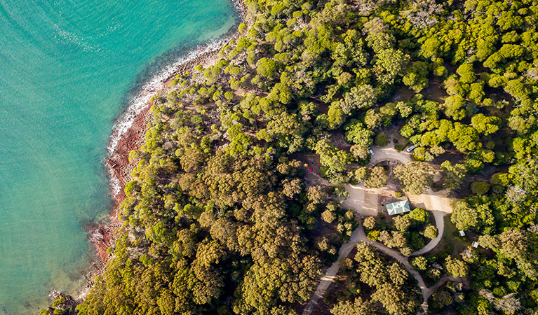 Aerial of Bittangabee campground and surrounds, Beowa National Park. Photo: John Spencer/OEH