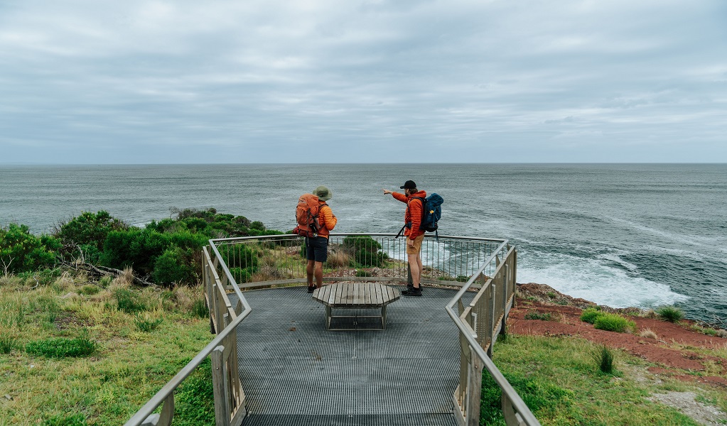 Visitors enjoy coastal views from the lookout at Boyds Tower. Credit: Remy Brand/DCCEEW &copy; Remy Brand
