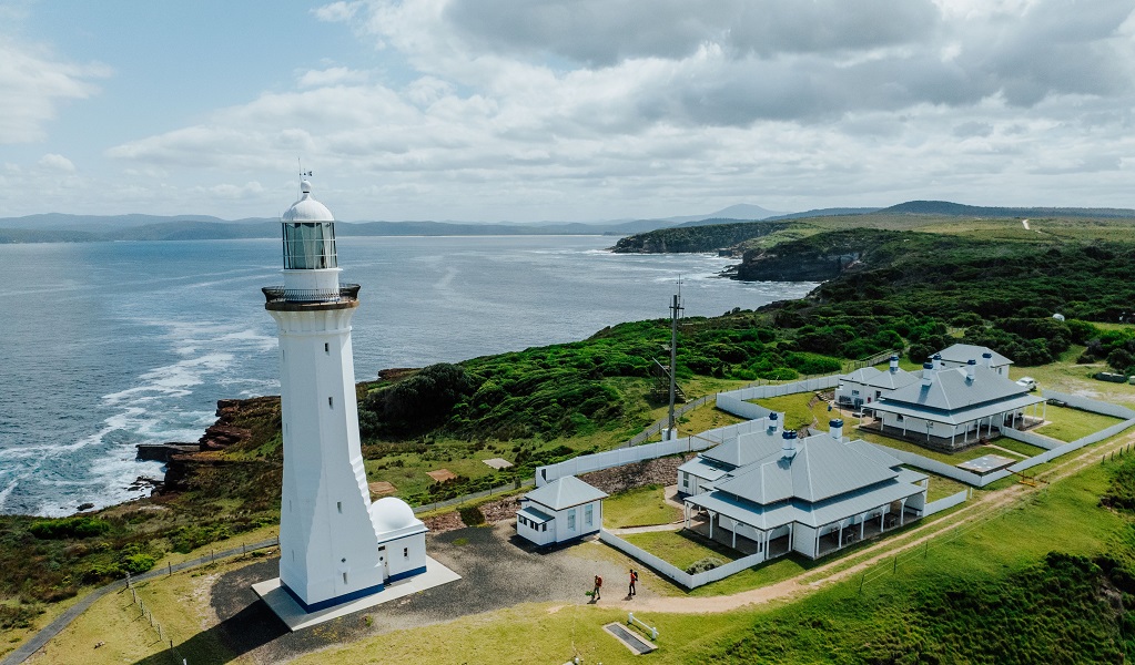 Aerial view of Green Cape Lightstation Keepers' Cottage in Beowa National Park. Credit: Daniel Parsons/DCCEEW &copy; DCCEEW
