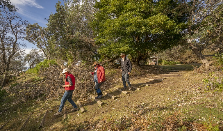 People heading off on a walk from Haycock Point picnic area, Beowa National Park. Photo: John Spencer/OEH