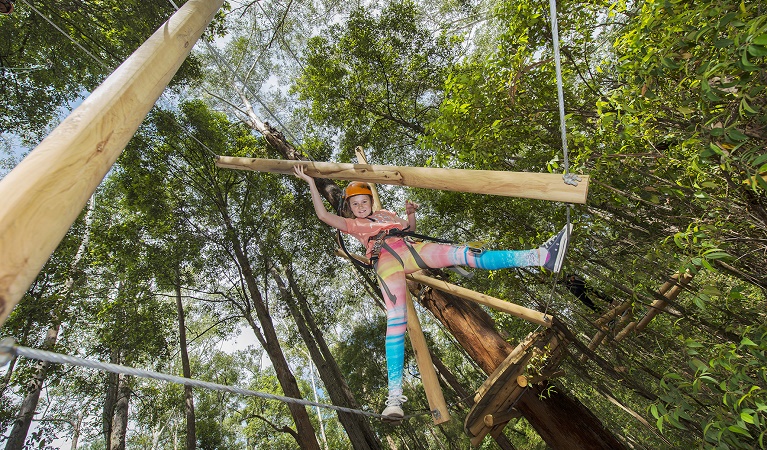 Girl completing the junior course challenge at TreeTops Newcastle. Photo: Michelle Baker