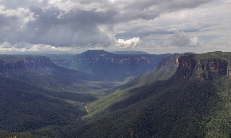 View of sky, canyon flanks and river from Grand Canyon walking track in Blue Mountains National Park near Blackheath.  Photo: Christina Bullivant &copy; DPIE